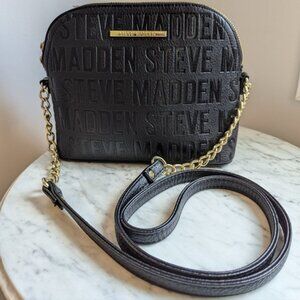 Steve Madden Black and Gold Logo Crossbody Bag with Structured Design